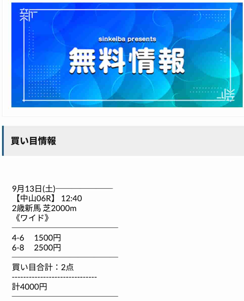 シンケイバ買い目