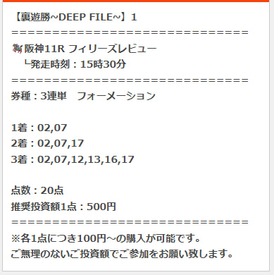 うま遊勝的中買い目